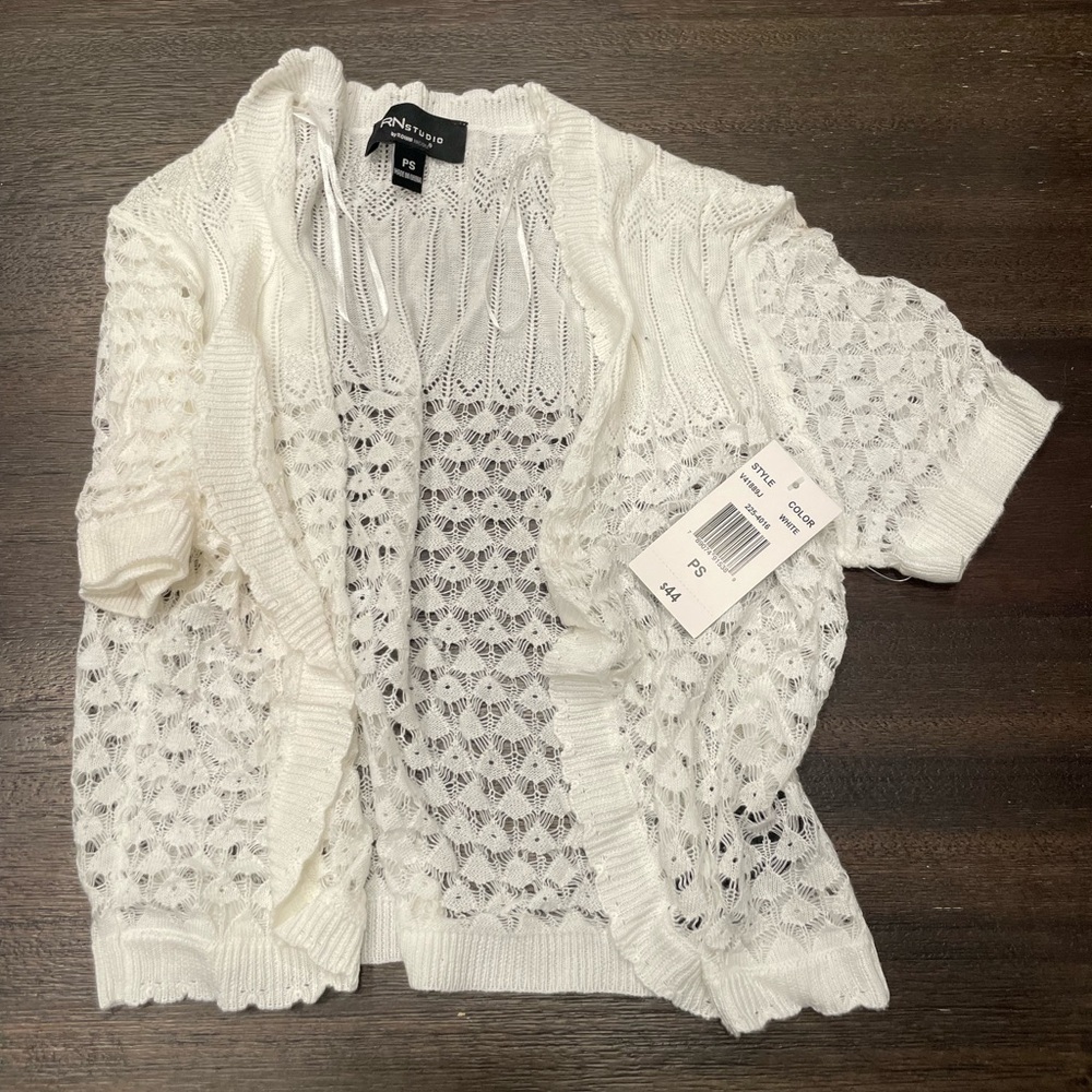 Ann Taylor Ivory Open-Knit Cardigan